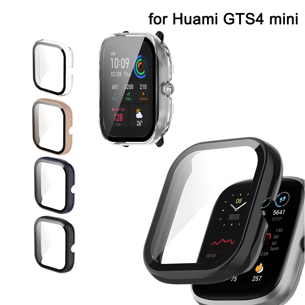 Hard PC Case Tempered Glass Screen Protector Protective Cover for Huami Amazfit GTS4 mini