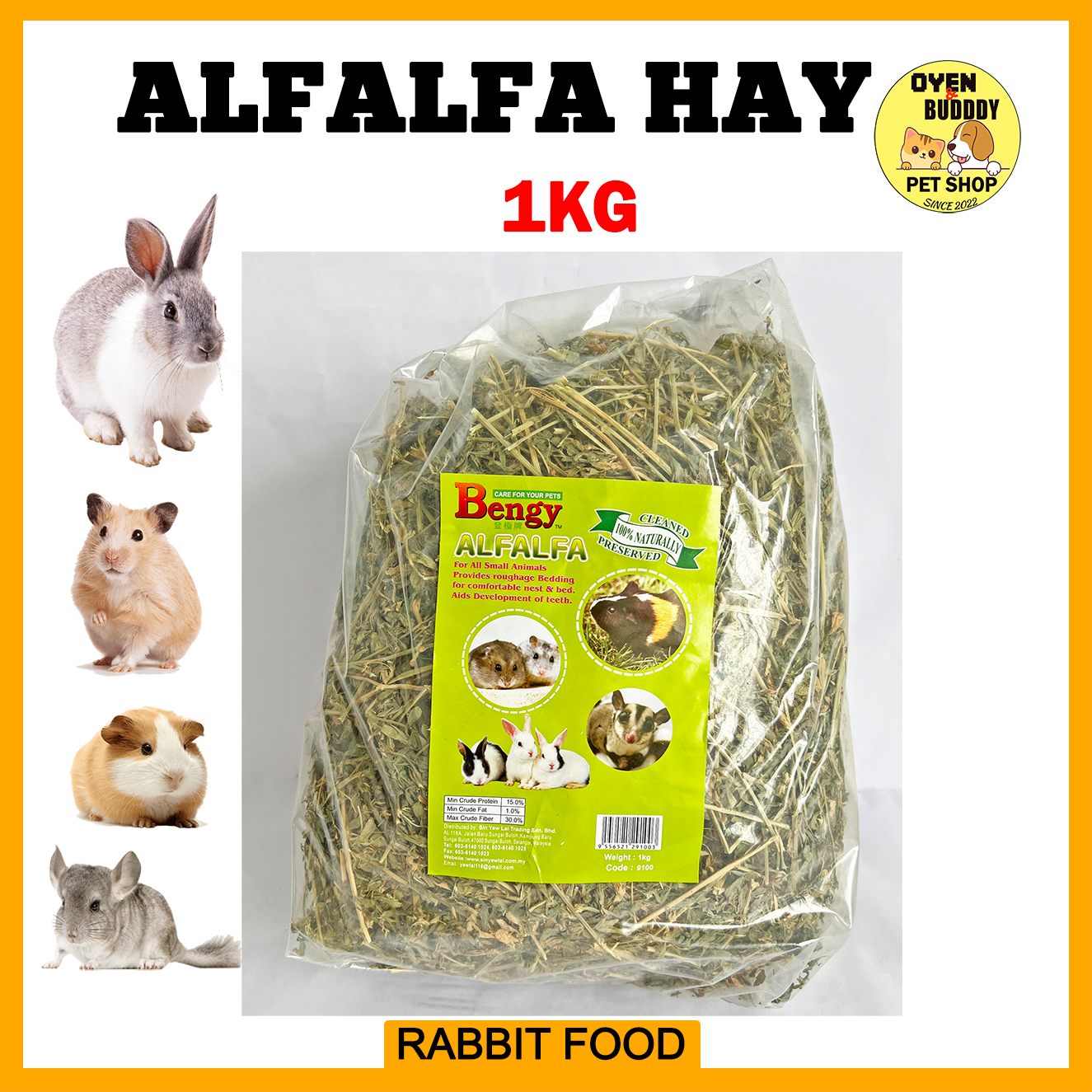 Alfalfa Hay for Rabbit Guinea Pig Chinchilla Makanan Arnab 1kg 500G