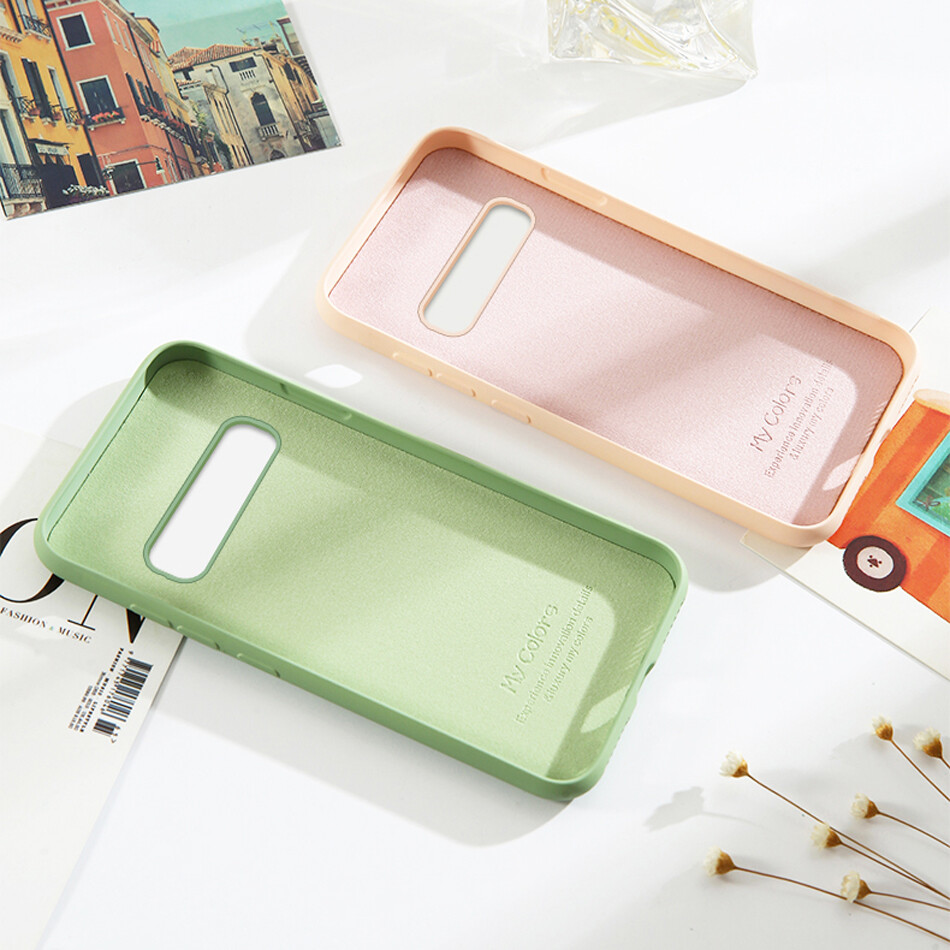 Case for Samsung Galaxy S10 Plus S10E Luxury Original Liquid Silicone Case Rubber Microfiber Cloth Lining Cushion Cover For S10+ casing