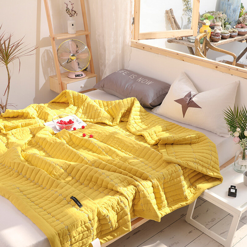 Macaron Solid Color Bedspread Soft Summer Comforter Quilts Washable Bed Quilt Air Conditioned Quilt Duvet Adults Summer Quilt