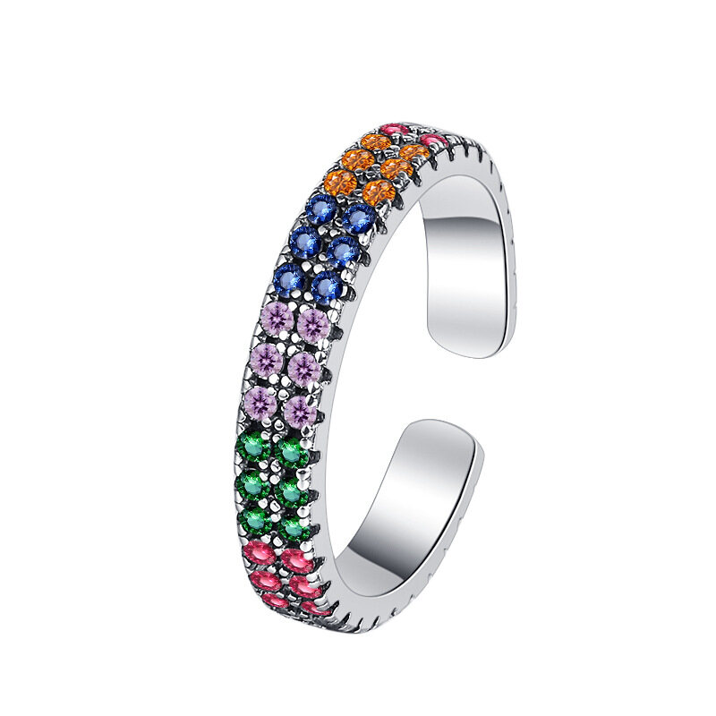 S925 Sterling Silver Ring Girls Double Row Color Zirconium Vintage Thai Silver Index Finger Ring