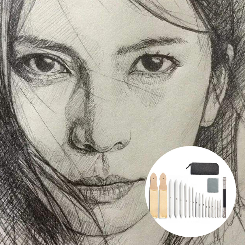 20PCS Artist Charcoal Sketch Drawing Tools Paper Blending Stumps and