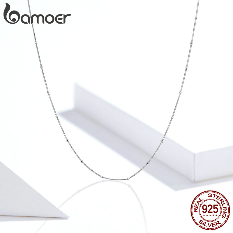 BAMOER Vòng Cổ Hạt Tròn Nhỏ Xíu Thiết Yếu Dây Chuyền Mắt Xích 45Cm Bằng Bạc Ý 925 Thật SCN391