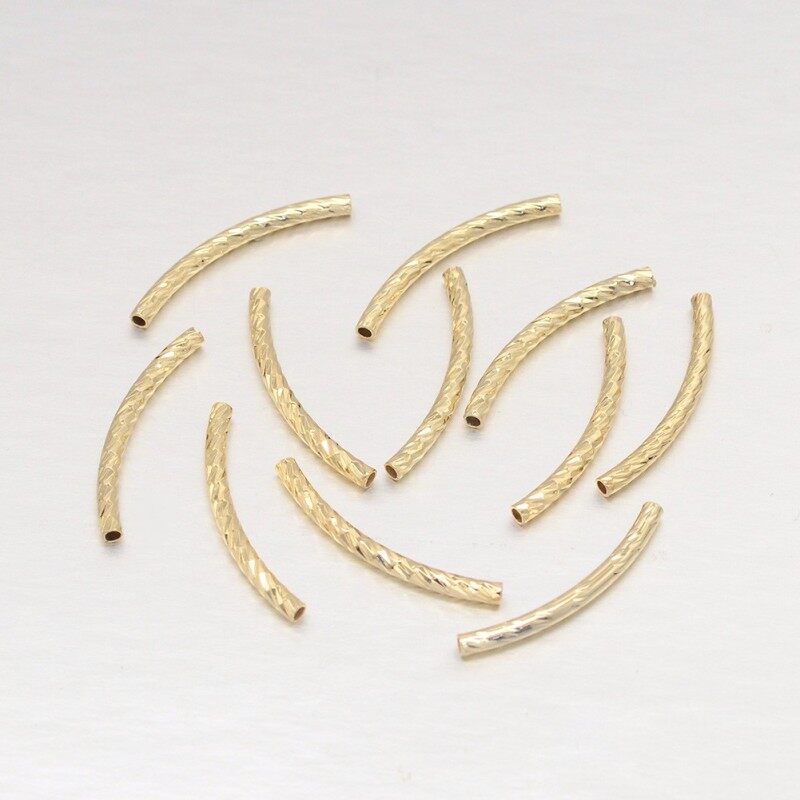 2100 pc Curved Brass Tube Beads Real 18K Gold Plated Tube Sleek Twist Bead Plated Long Large
