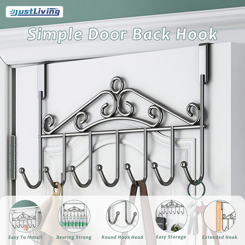 Justliving 1 lưng PC treo cửa với móc điều chỉnh/không khoan yêu cầu/chống gỉ, không gian Nhôm Nhà Bếp quần áo phòng tắm giá lưu trữ móc treo tường cửa (7 móc)