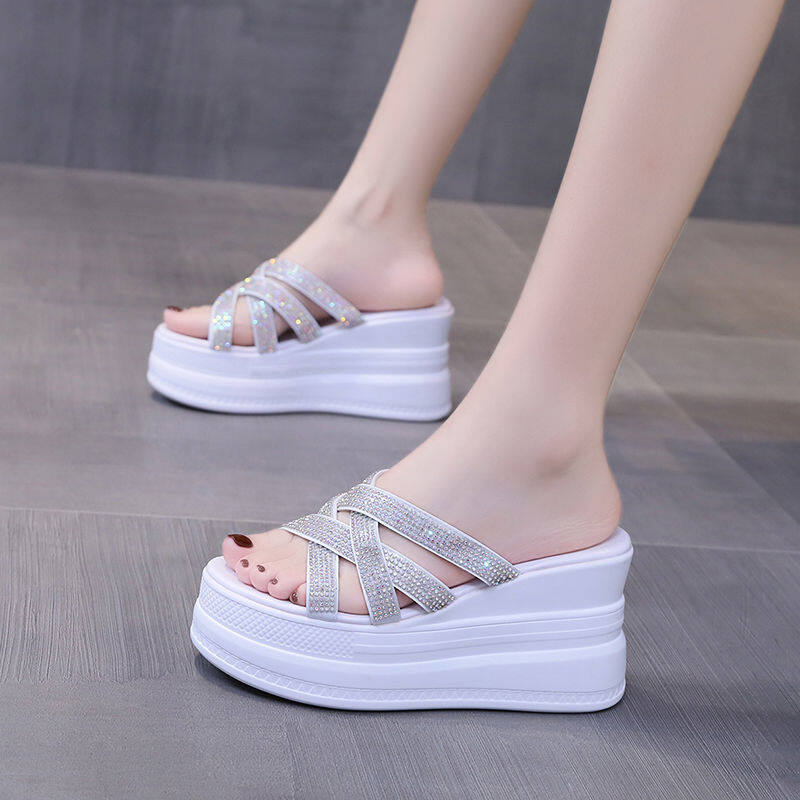 Sandal for Ladies Korean with Wedge Platform Sandals Wedge Sandals Korean Wedge Fashion Wedge Sandals for Women New High Heeled Thick Bottom Slippers Wedge Heels for Women Chunky Sandals for Women 041216