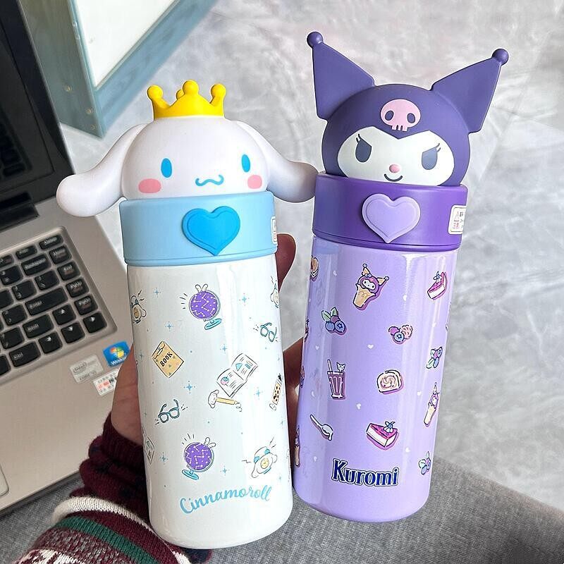 Trotinic✨Hàng sẵn có✨350ml Sanrio 316 Bình giữ nhiệt bằng thép không gỉ cốc dễ thương kuromi Melody cinnamorol chai nước có búp bê cầm tay Quà Tặng chống Thảm trượt cho trẻ em