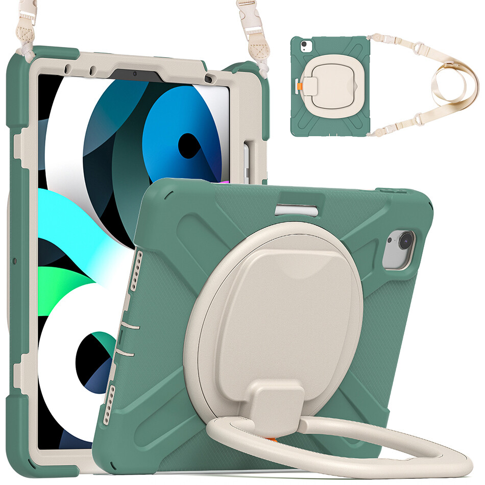 iFarcase 360 Rotating Kickstand Silicone Case for iPad Pro 11 Shockproof Cover 2021 2020 2018 Durable Case with Pencil Slot for iPad Air 4 Air 5th generation Kids Grip Case 2022+Shoulder Strap