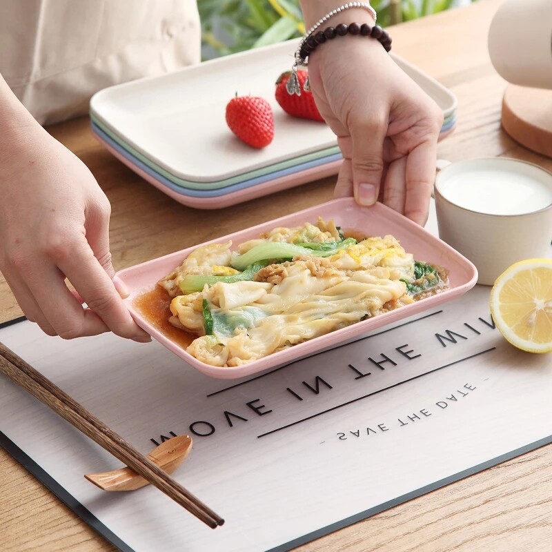 【 88 Homestore】đĩa Hình Chữ Nhật Bằng Rơm Lúa Mì Sáng Tạo Đĩa Mì Ống Sushi Tráng Miệng Đĩa Bộ Đồ Ăn Lành Mạnh Dụng Cụ Nấu Ăn Nhà Bếp
