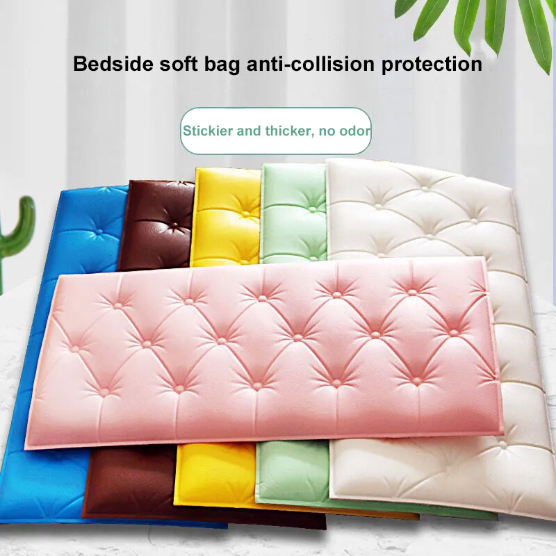 8 Miếng Dán Tường Túi Mềm Cạnh Giường Dày Tự Dính 3D Ba Chiều Chống Va Chạm Tường Bao Quanh Tatami Trang Trí Phòng Khách Phòng Ngủ Mẫu Giáo Chống Va Chạm Chống Nước 35X70Cm Độ Dày: 11Mm