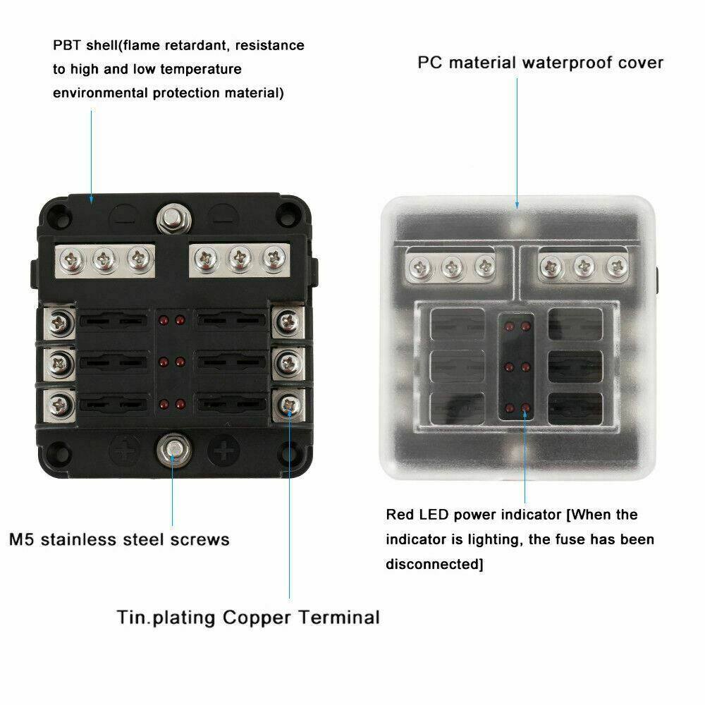 Cover LED Indicator Waterproof 12V 32V 2-Way Blade Fuse Box /& Bus Bar Car Kit