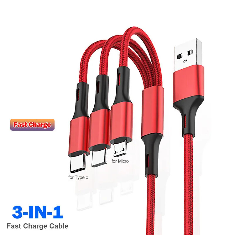 3 in 1 Lightning USB & Android Micro USB Type-C Cables,Mobile Phone Fast Charge Data Cables Compatible with iPhone Samsung Xiaomi Huawei OPPO