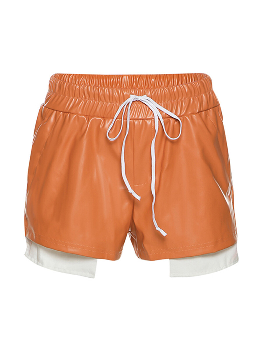 Women's Shorts, Solid Color/Contrast Color Patchwork Drawstring Elastic Waist Short Pants, Casual Simple Style Bottoms