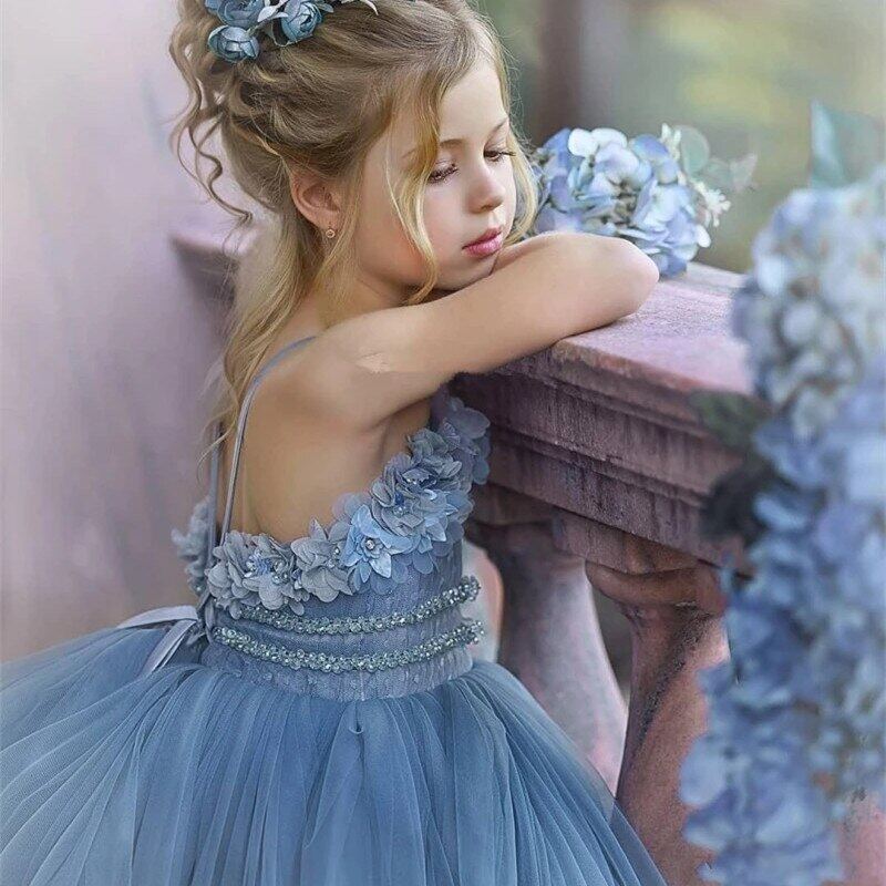 Steel blue flower girl sales dress