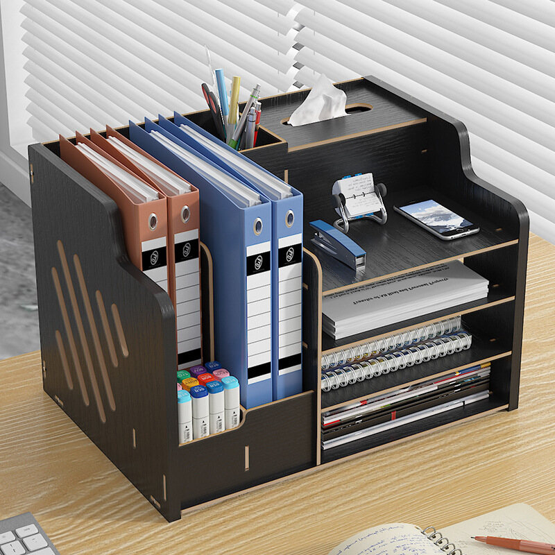 YONUO Students' simple bookends, bookshelves, office document racks, multi-layer racks, sub-desktop wooden folder storage boxes