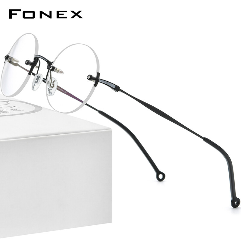 FONEX Pure Titanium Glasses Frame Men 2022 New Rimless Retro Vintage Round Eyeglasses Frames Women Ultralight Optical Frames Eyewear Japaness Korean Style F9141