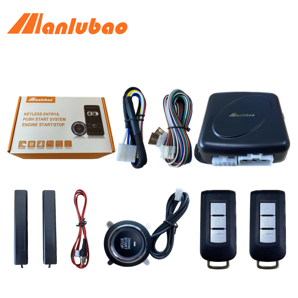 Manlubao C6 [với Mitsubishi remote】thụ động chìa khóa thông minh hệ thống nhấn nút khởi động Bộ điều khiển từ xa báo động xe hơi bắt đầu Hệ thống an ninh thân cây phát hành tương thích cho tất cả các xe 12V