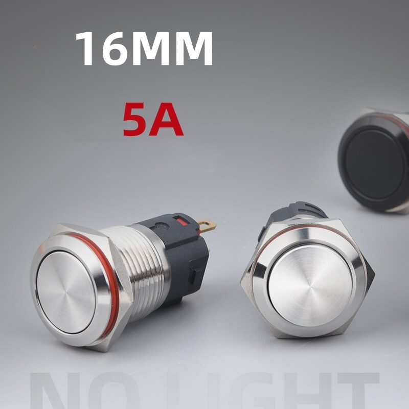 [FEI YING]5A 19mm Metal Power Button Flat Head/High Head Momentary/Self Locking 1NO1NC Start Black Push Button Switch
