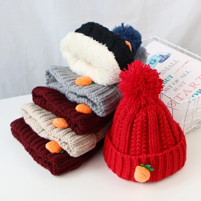 Cute Carrot Baby Autumn Winter Hat Warm Thick Crochet Kids Girl Boy Beanie Cap Pompom Knitted Children Toddler Bonnet Hat