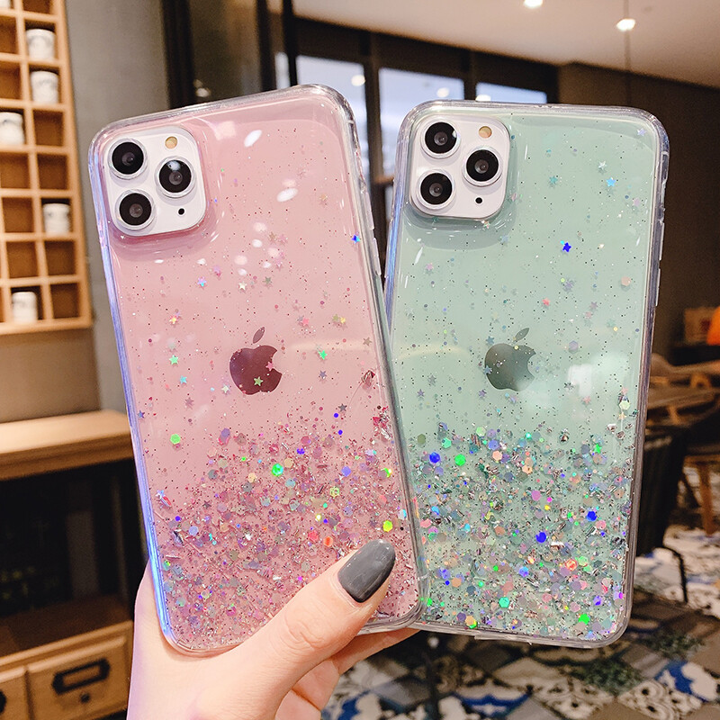 TOPZERO Ốp Lưng Điện Thoại Ngôi Sao Lấp Lánh Sang Trọng Cho iPhone 12 Pro Max iPhone 12 Mini iPhone 7 8 Plus 6 6S Plus 11 Pro Ốp Lưng Silicon Lấp Lánh Mềm Cho iPhone 11/11 Pro Max XS Max X XS XR