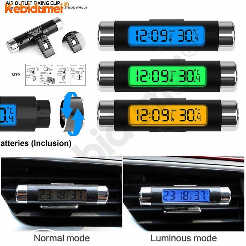 Kebidumei 2 in 1 Car Digital LCD Clock/Temperature Display Electronic Clock Car Digital Time Clock Car Accessory