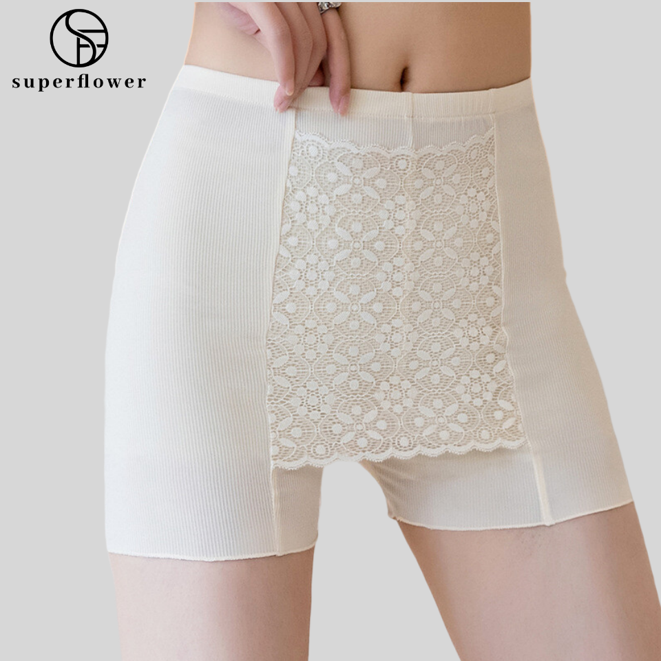 Women's Lace Blocking Anti Embarrassment Double Layer Safety Pants Ice Silk Large Size Shorts_voghion.com