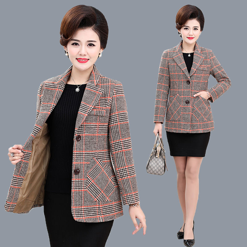 Áo Khoác Len Mỏng Cỡ Lớn Mùa Xuân Và Mùa Thu Cho Nữ Áo Khoác Ngắn Phong Cách Phương Tây Tuổi Trung Niên