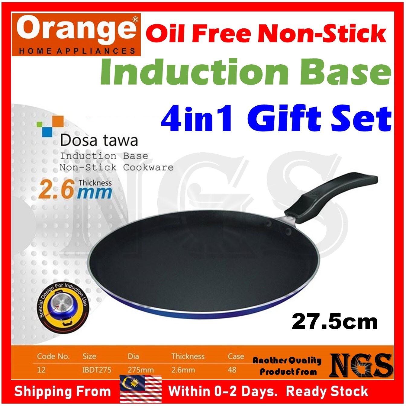 Buy Orange Smart Cookware Nonstick Dosa Tawa - 275mm