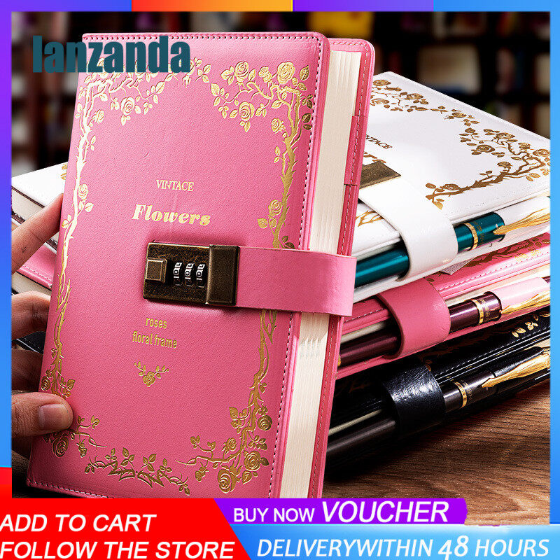 A5 Lock Diary Leather Locking Journal Writing Notebook Vintage Lock Planner Agenda Personal Diary