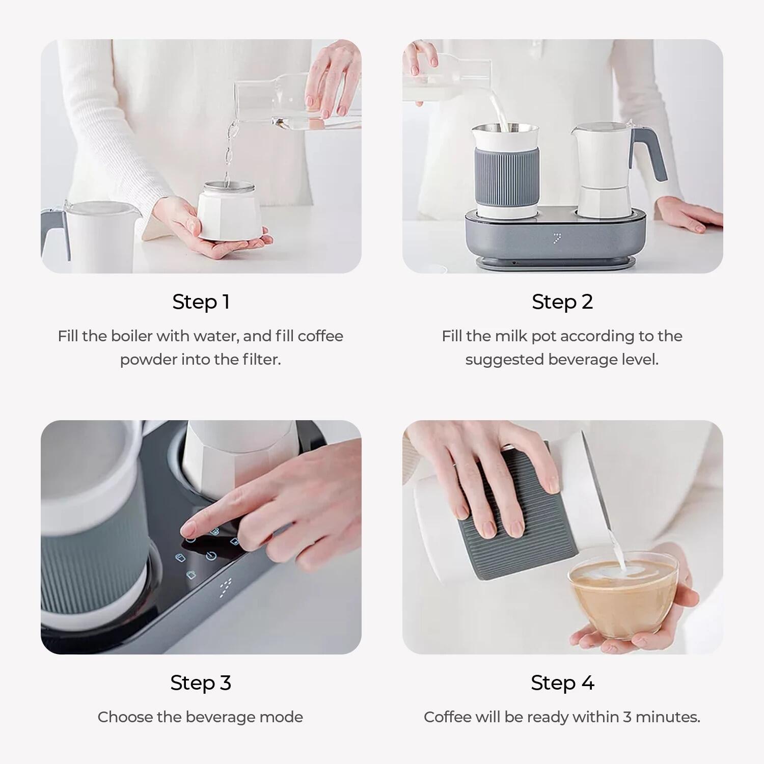 Xiaomi Youpin SEVEN & ME เครื่องทำกาแฟโมก้า Pro ครัวเรือน2 In 1 Small Mini แฟนซีเครื่องชงกาแฟง่ายเครื่องตีฟองนม Cappuccino หม้อโมก้า