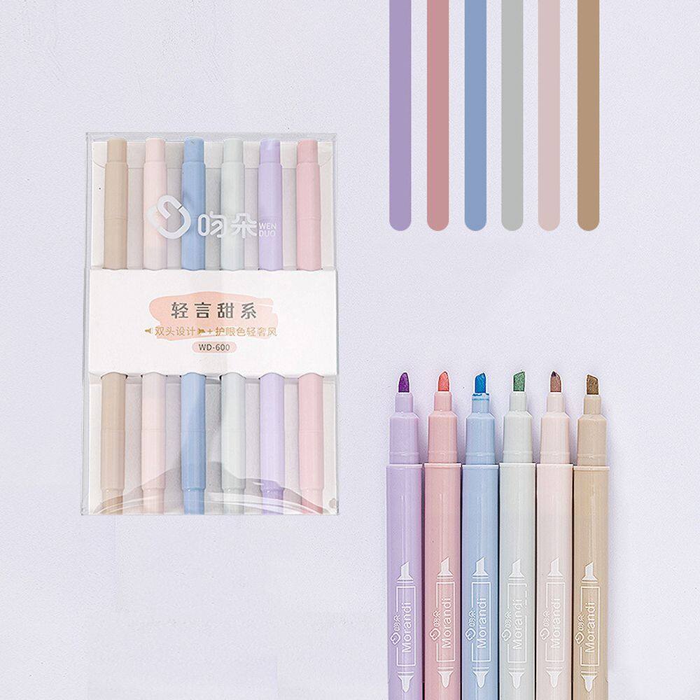 MMLUCK Student Drawing Round Toe Oblique Journal Notebook Stationery Supplies Double Headed Highlighters Multicolor Text Marker Pen Fluorescent Pens Color Ink Pens