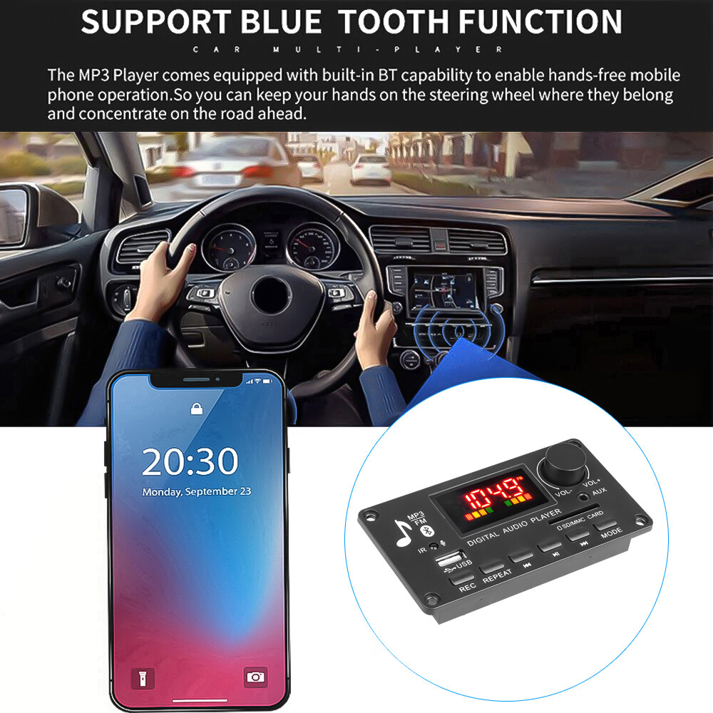 BOKEWU 40/80W Amplifier Bluetooth 5.0 Decoder Board 12V Wireless Handsfree MP3 Player Support FM TF USB AUX