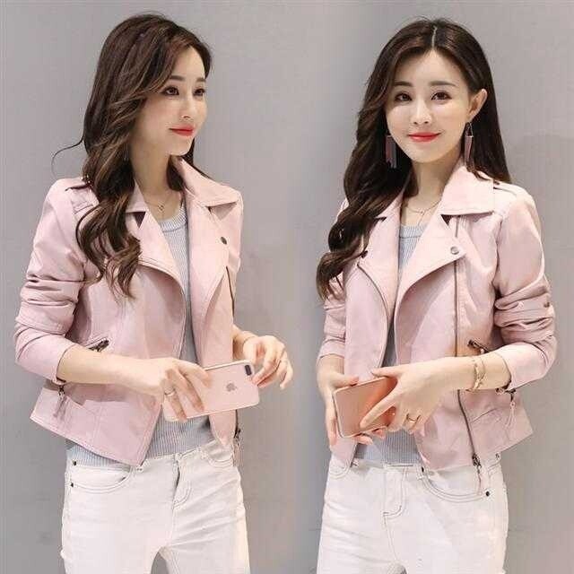 Áo Khoác Da PU Cho Nữ, Áo Khoác Ngắn Có Khóa Kéo