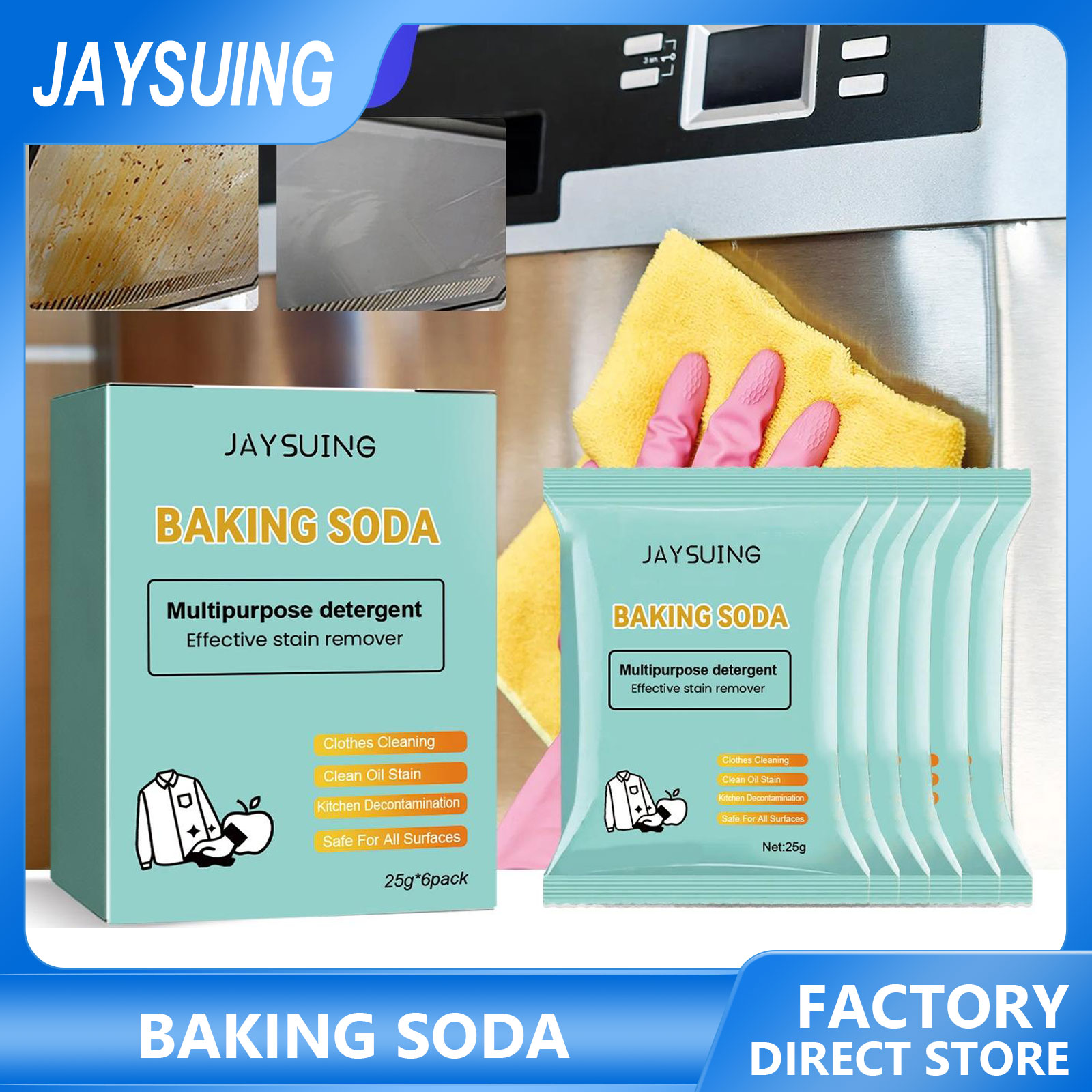 Jaysuing Sodium Bicarbonate Baking Soda Multi-functional Decontamination Cleaning Powder Decontamination White Powder White Soda Multi-Purpose Strong Decontamination Baking Soda Household Kitchen Effectively Daily Cleaning Deodorization Soda