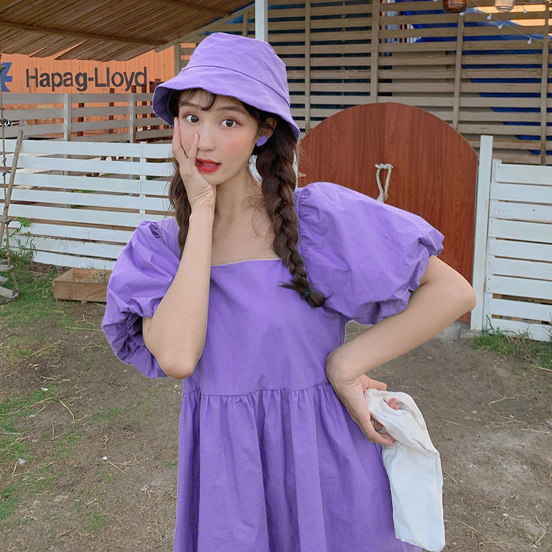 cute korean dresses with sleeves Cute puff sleeve dress for party