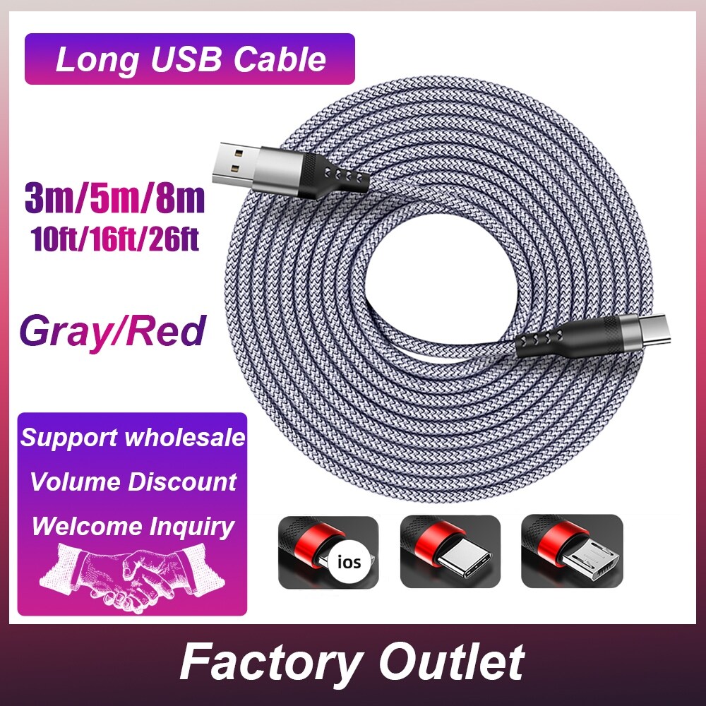 [Good sale yj655-/5m/8m long cable USB C/Lightning/Micro USB cord for iOS phone/Android fast charge cable for iPhone 12 Samsung S21,[A HOT] 5m/8m Long Cable USB C/LightNing/Micro USB Cord Compatible with IOS/Android Phone Fast Charging Cables for IPhone 12 Samsung S21,]