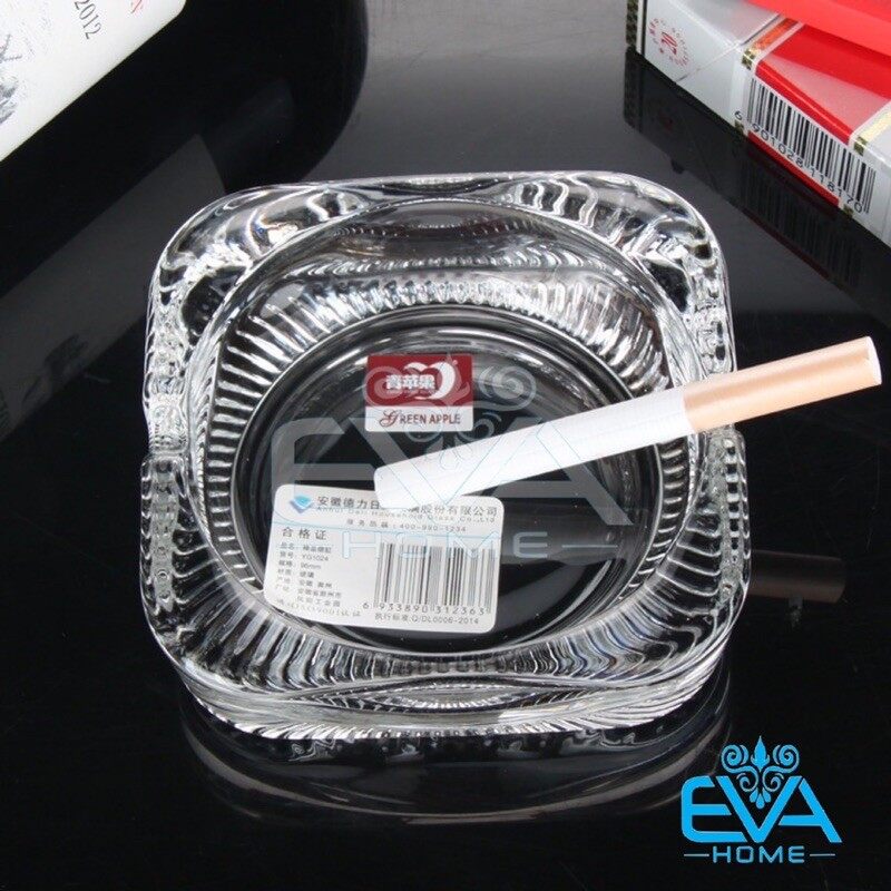 Gạt tàn thuốc thuỷ tinh glass ashtray kiểu dáng vuông bầu sang trọng deli 1024 m1000