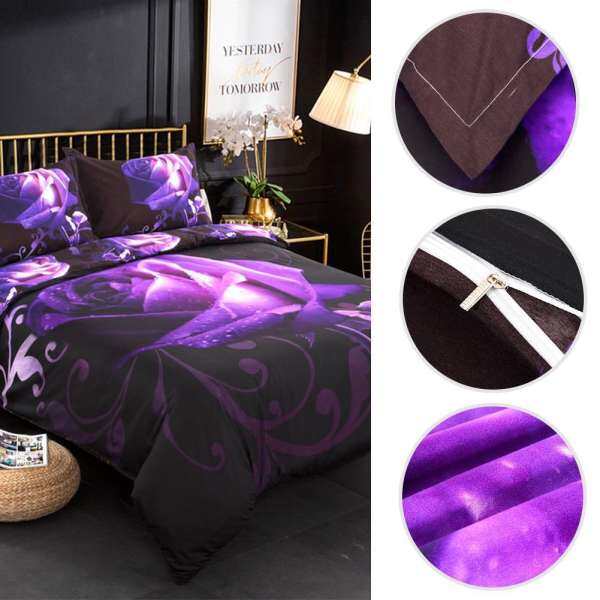 4 Bộ Chăn Gối Thoải Mái Duvert Bao Bộ Hoa Hồng Tím Đôi Nữ Hoàng Kích Thước Giường Comforters Bao