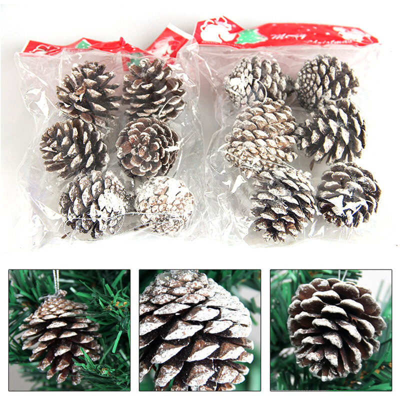6pcs/bag 5cm Mini Wooden Pine Cone Hanging Decorations Xmas Pine Pendents Christmas Tree Holiday Party Ornaments Decor