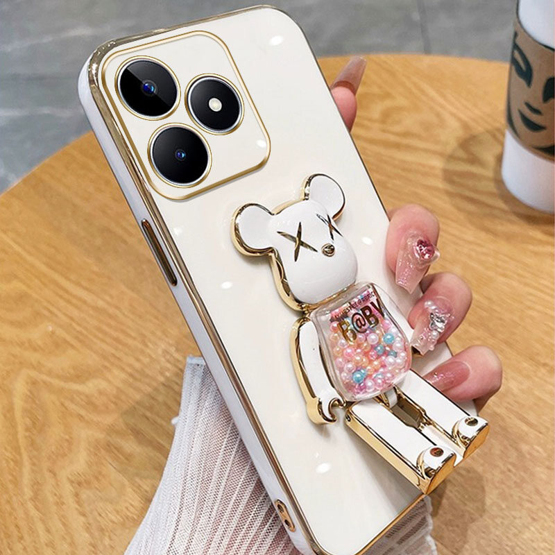 YBD 3D Candy Bear Bracket Phone Case For Xiaomi POCO M6 Pro POCO X6 NEO Redmi Note 13 Pro Plus Note 13 Pro+ 4G 5G High End Soft Silicone Material(Bracket Can Rotate)
