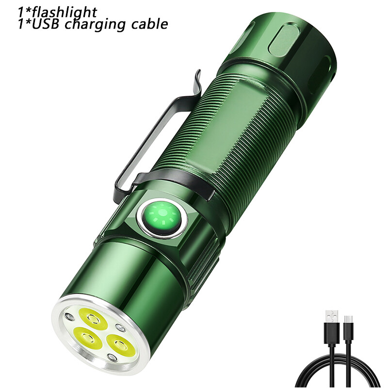 New 3 đèn pin Led có thể sạc lại ngọn đuốc chiến thuật ngoài trời sáng pin mini hiển thị ánh sáng mạnh 15 wát LED đèn pin