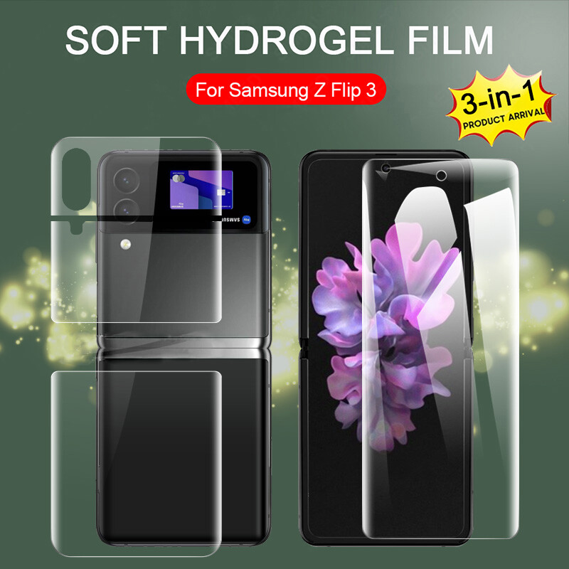 For Samsung Galaxy Z Flip 4 3 5G 3 In 1 1Pcs Front+2Pcs Back Clear Hydrogel Film For Samsung Galaxy Z Flip 4 3 HD Screen Protector&Back Film For Samsung Galaxy Z Flip 4 3 Soft Film