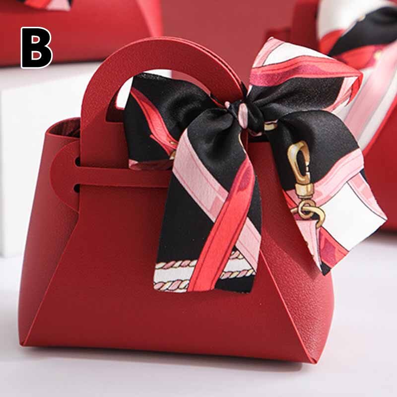 Yurongfx 1PC Gift Bag PU Leather Ribbon Bow With Hand Candy Bag Gift Box Handbag Shape Jewelry Wedding Party Supplies Cosmetic Creative