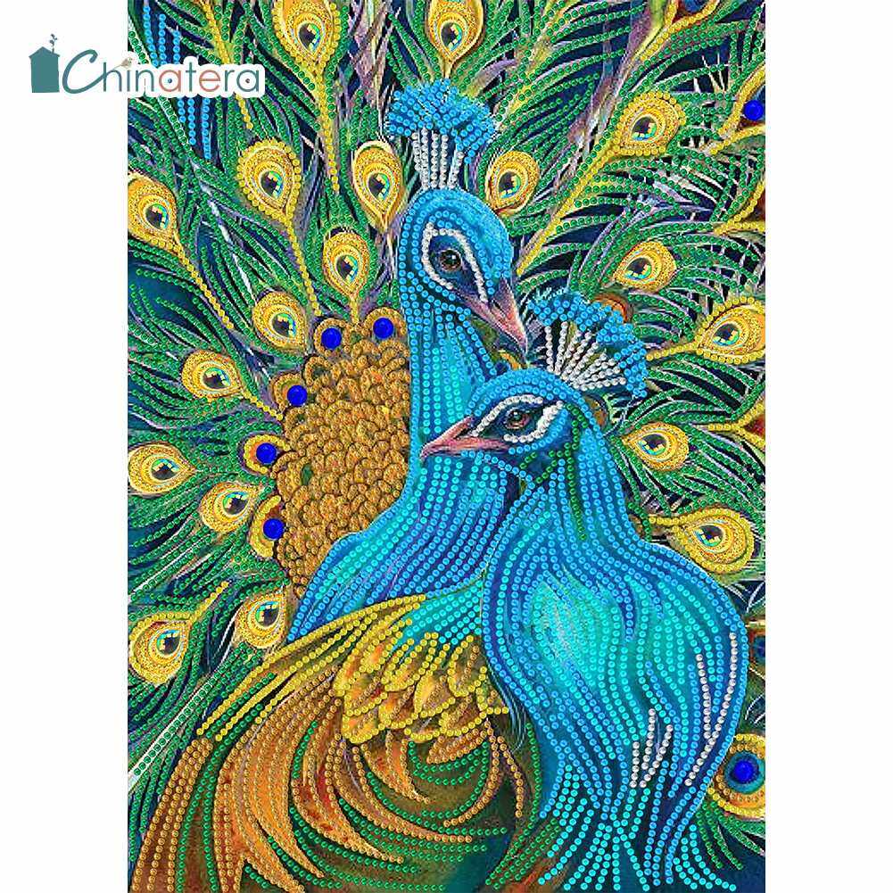Chinatera 5D DIY Special Shaped Diamond Painting Peacock Flower Peafowl Cross Stitch Embroidery Mosaic Rhinestone Beads Art Craft Kit Home Decor 30x40cm