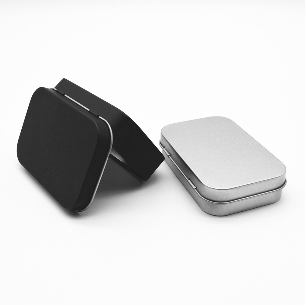 Loozykit 1pc Survival Kit Tin Small Empty Metal Tin Silver Black Flip Storage Box Case Organizer For Money Coin Candy Key Home Storage