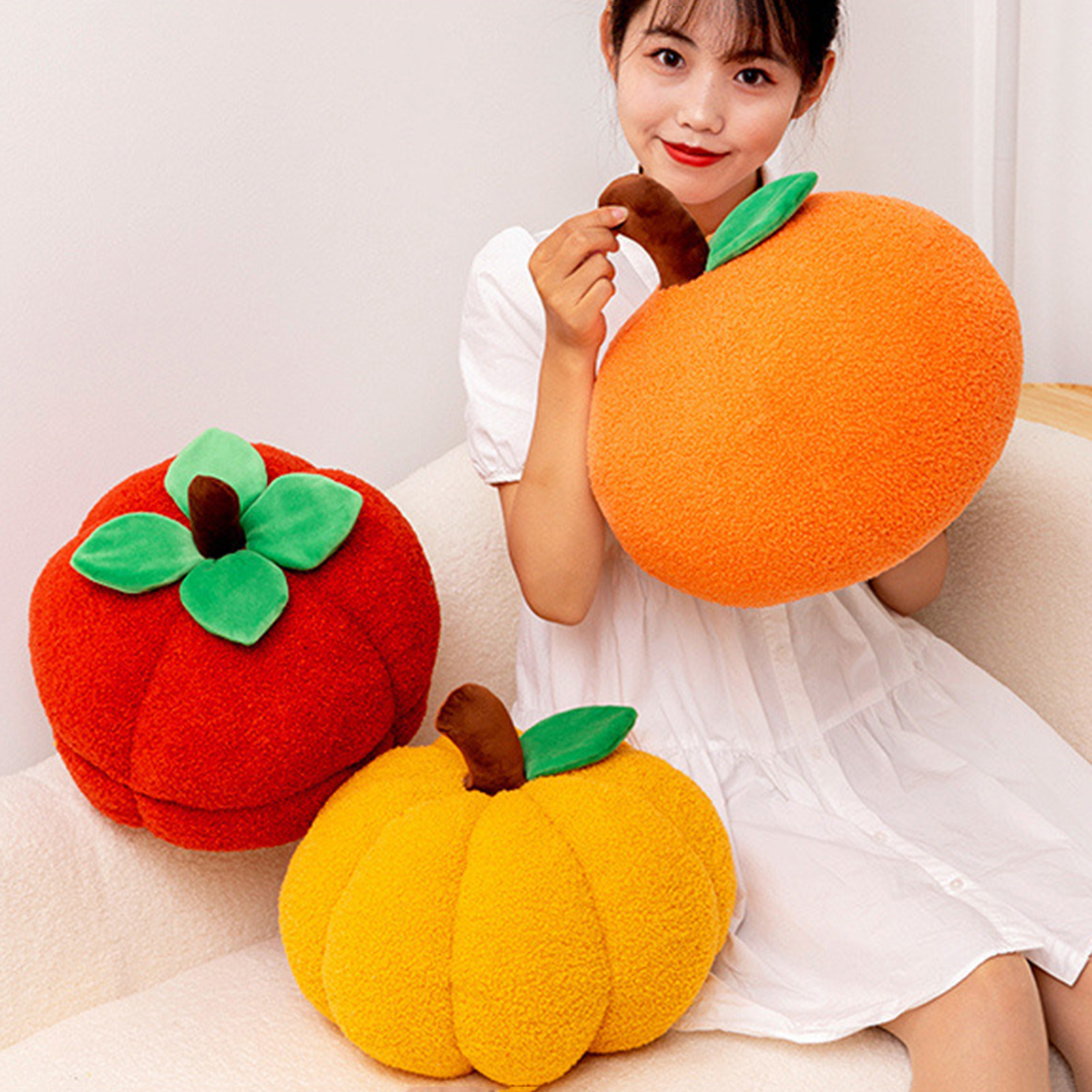Throw Pillow Fruit Shape High Simulation Full Filling Comfortable Cartoon Soft Persimmon Pumpkin Orange Plush Toy Household Supplies
