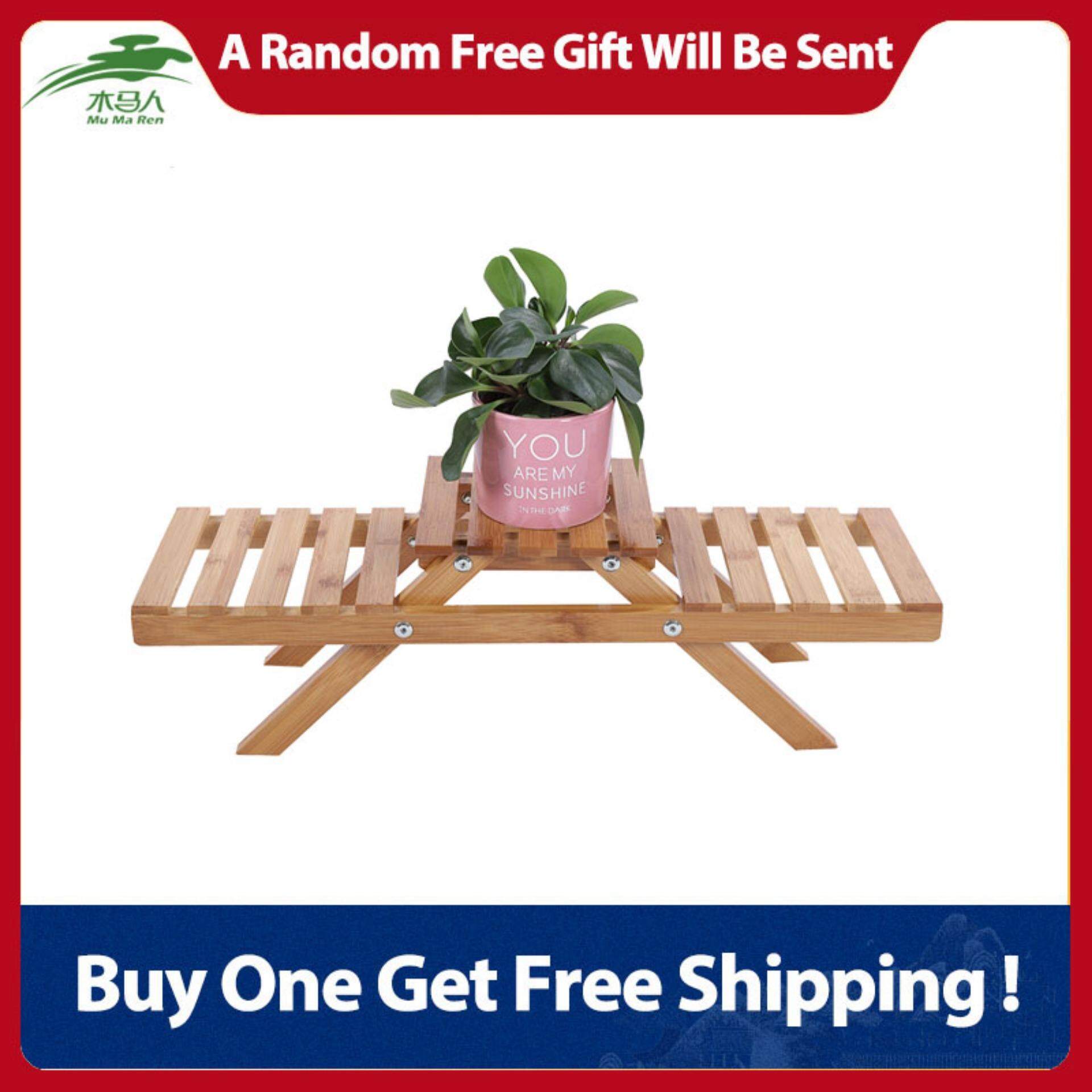 Oem Home Gardening Tools In Malaysia Best Wooden Standing Foldable 2 Layered Potted Plant Flower Shelf Storage Rack Garden
