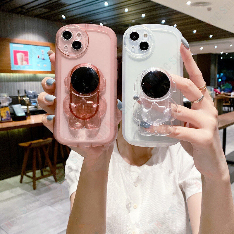For Realme C55 Phone Case With Astronaut Bracket Soft Transparent Stand Casing Candy Color Camera Protection Back Cover