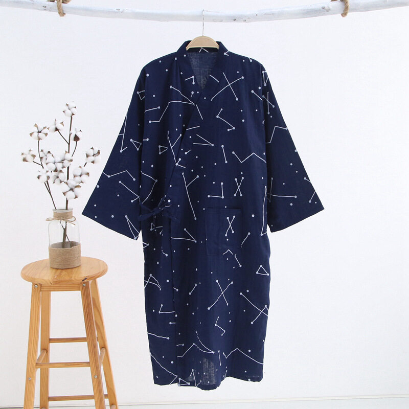 18 new lovers star moon picture cotton double layer gauze kimono long sve robe sweat steaming suitJTAI