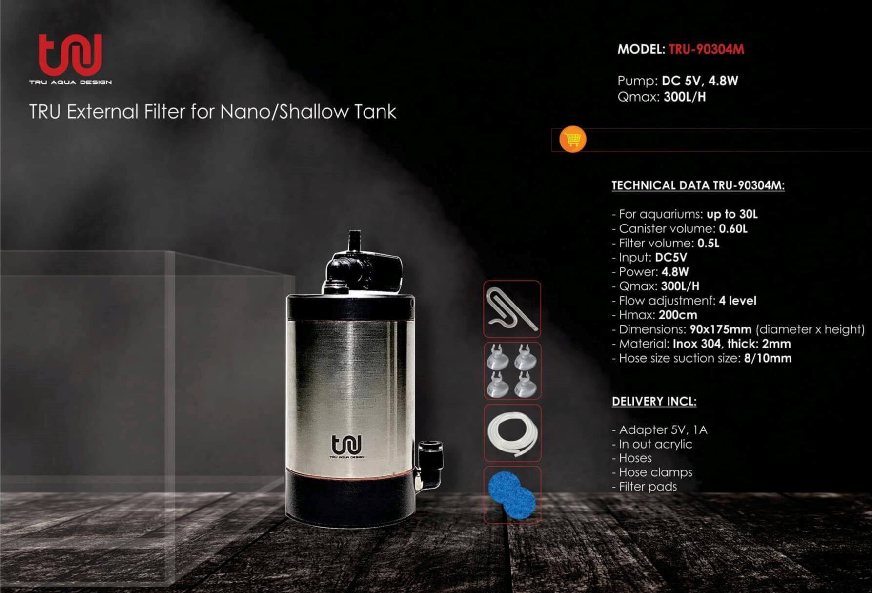 TRU Stainless Steel Canister Filter Model S/M For Mini Nano Tank/Shallow Tank Aquascape Aquarium